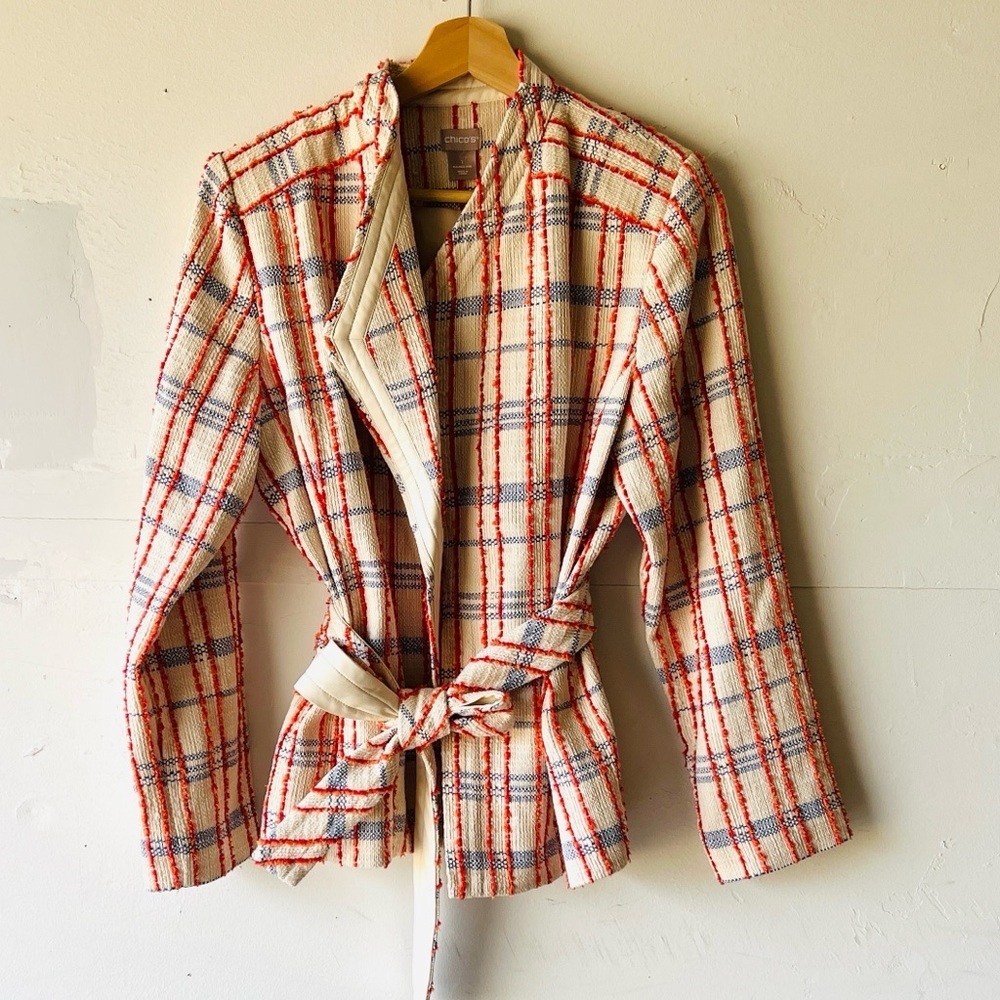 Chico’s Novelty Tweed Fusion Blazer Sz 1 (8/10) - Picture 2 of 6